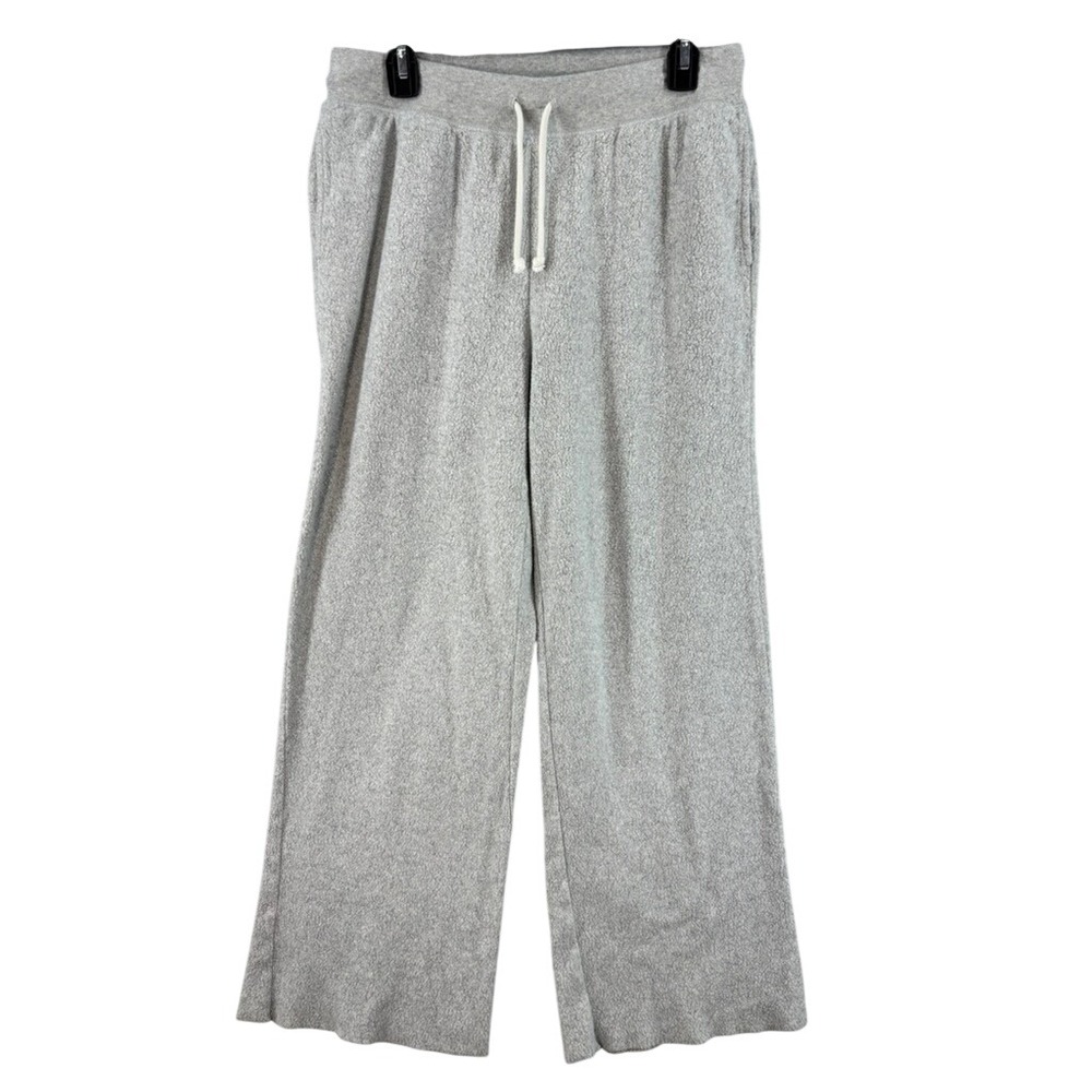 Aerie Lounge Pants Womens Medium Gray Wide Leg Textured Knit Drawstring Casual